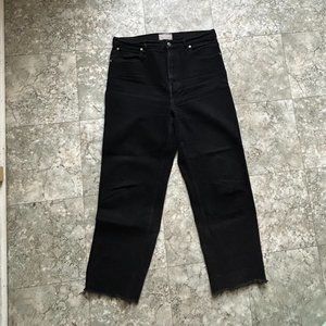 SHIPS FREE Everlane Way High Jeans in Coal Black Wash, Size 32 Long with raw hem